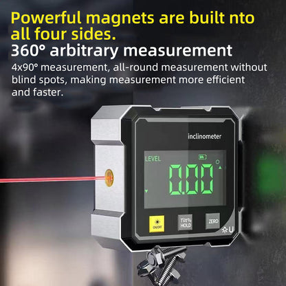 Magnetic Digital Angle Finder with Dual Laser Guide & 360° Magnetic Attachment Rechargeable Angle Meter for Woodworking Construction and Machinery