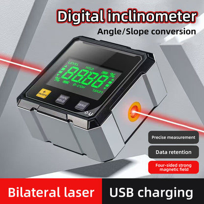 Magnetic Digital Angle Finder with Dual Laser Guide & 360° Magnetic Attachment Rechargeable Angle Meter for Woodworking Construction and Machinery