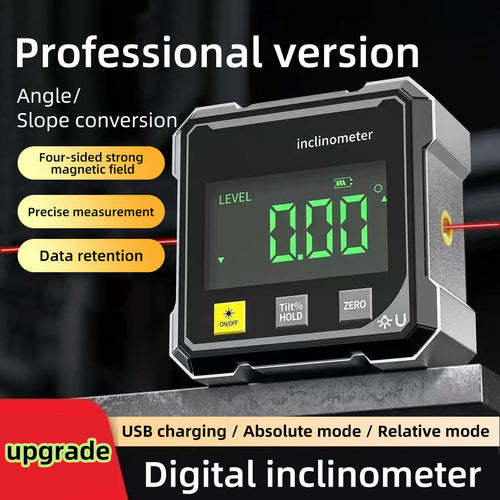 Magnetic Digital Angle Finder with Dual Laser Guide & 360° Magnetic Attachment Rechargeable Angle Meter for Woodworking Construction and Machinery
